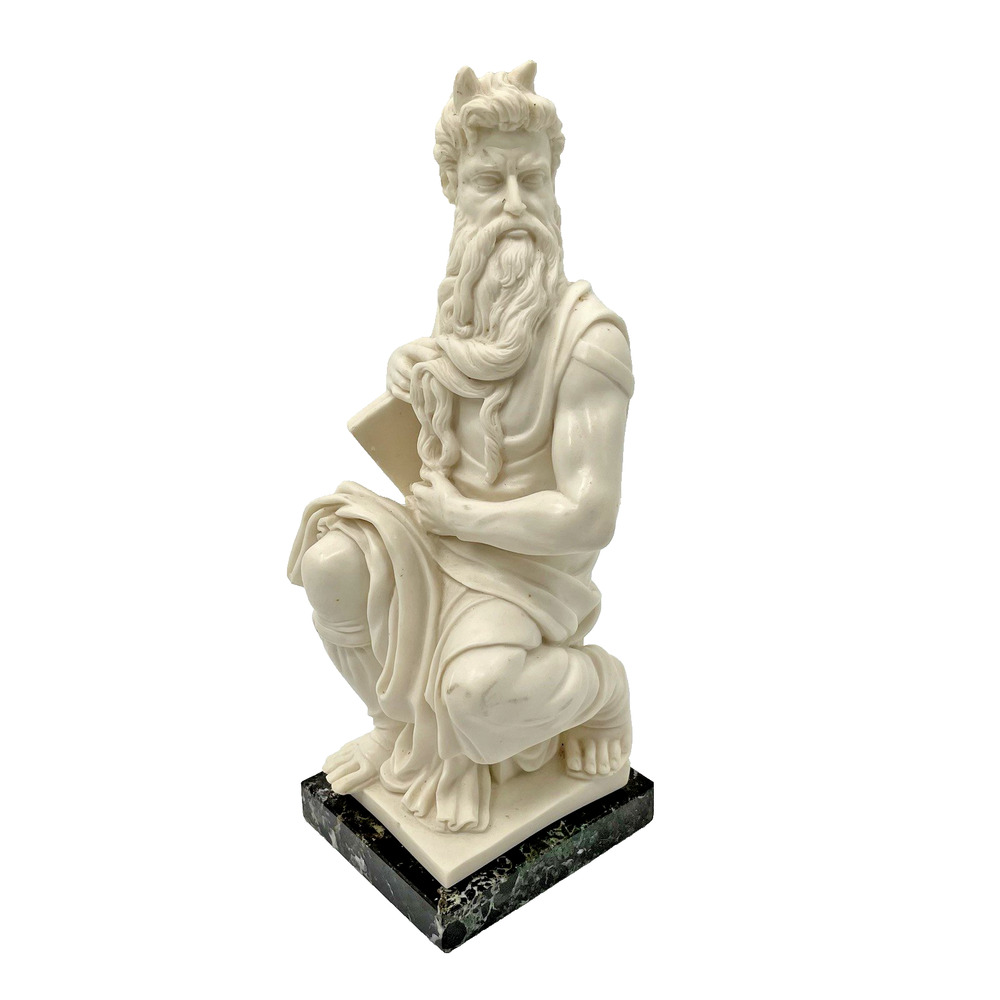 Vintage Horned Moses Sculpture Statue Marble Base Italy Signed G Ruggeri 12in
